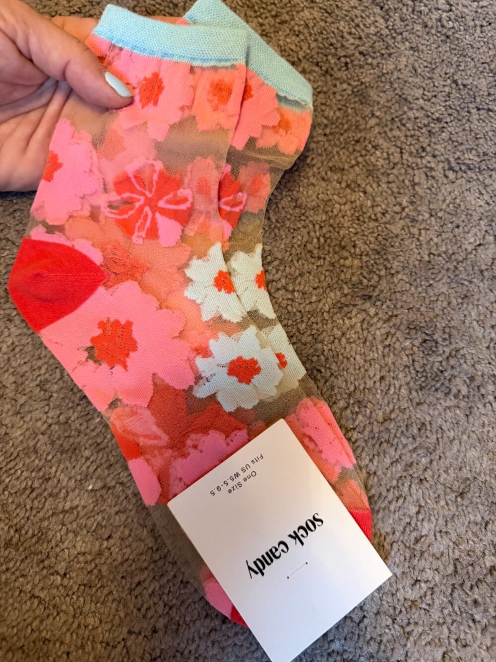 FUN Sock Candy Ribbon Roses Sheer Floral Socks NWT